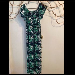 Tropical Green and Navy Maxi Dress